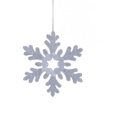 KSA 4" Decorative Metal Silver Snowflake with Large Star Center Hanging Christmas Ornament