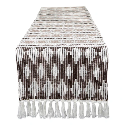 Contemporary Home Living 72" Brown and White Rectangular Diamond Weaved Table Runner with Tassels