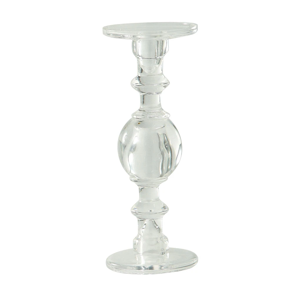 CC Home Furnishings 12" Clear Fluted Hand Blown Glass Pillar Candle Holder