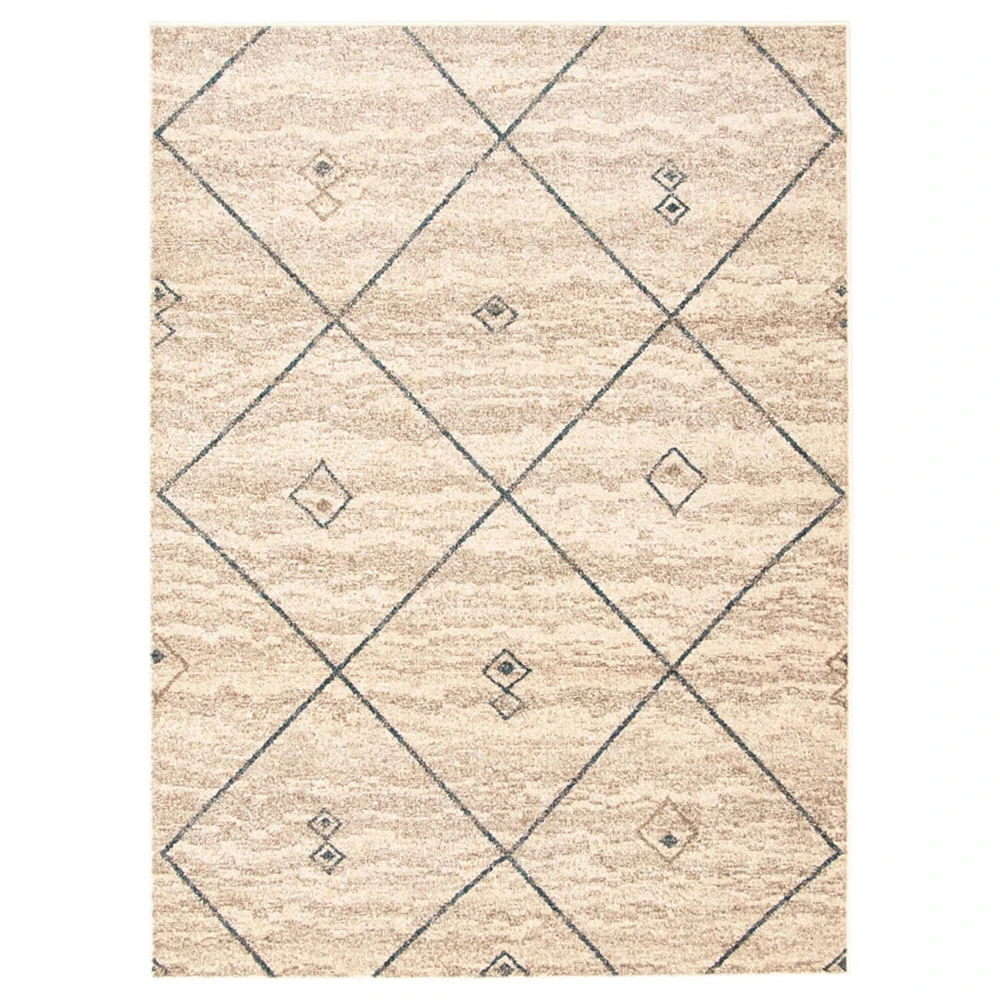 Chaudhary Living 6.5' x 9.5' Ivory and Blue Geometric Rectangular Area Throw Rug