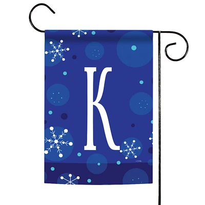 Toland Home Garden Blue and White Christmas Snowflakes Monogram K Outdoor Garden Flag 18" x 12.5"