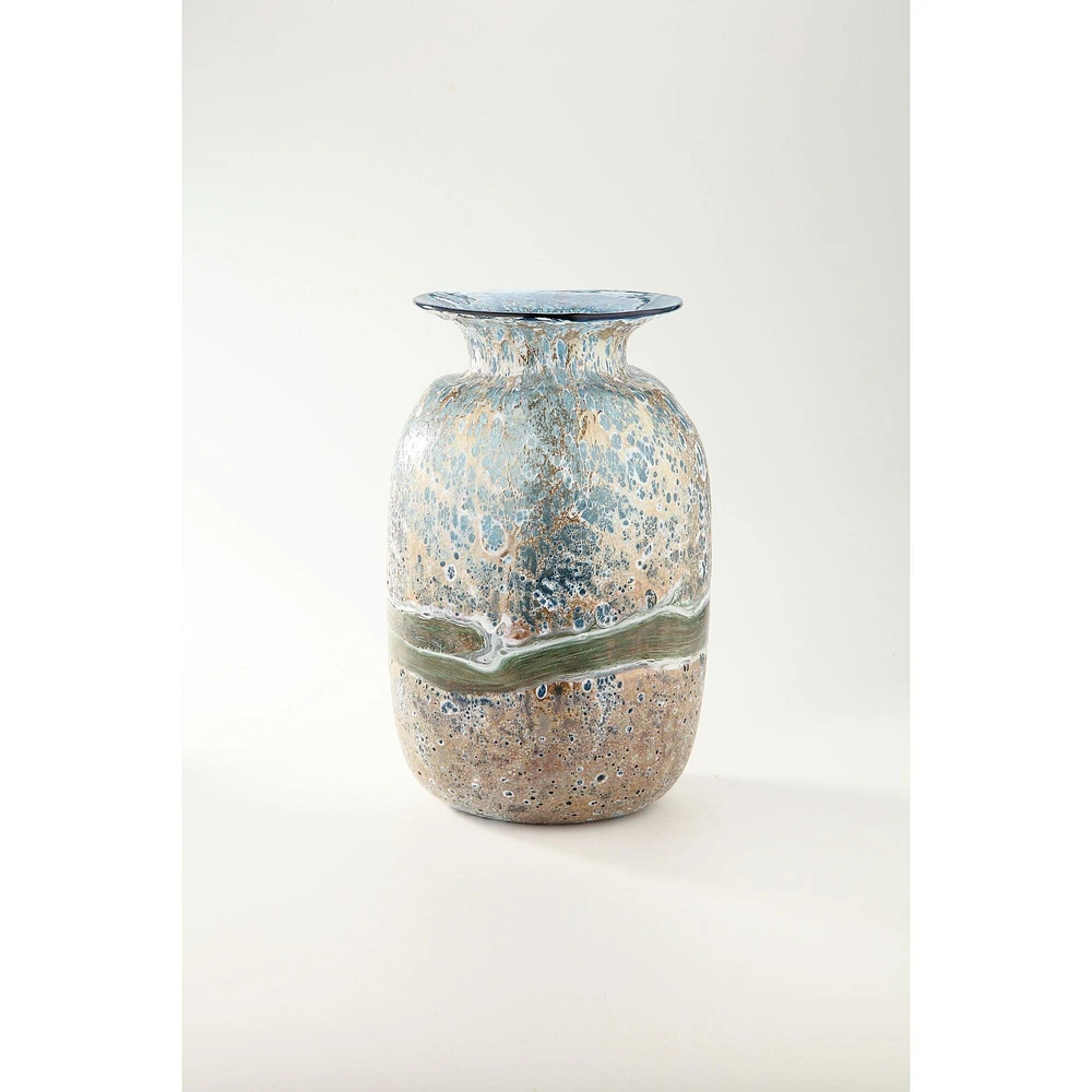 CC Home Furnishings 13.5" Copper and Blue Hand Blown Glass Vase