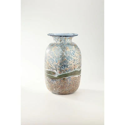 CC Home Furnishings 13.5" Copper and Blue Hand Blown Glass Vase