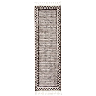 Chaudhary Living 2.5' x 8.25' Off White and Black Bordered Pattern Rectangular Rug Runner