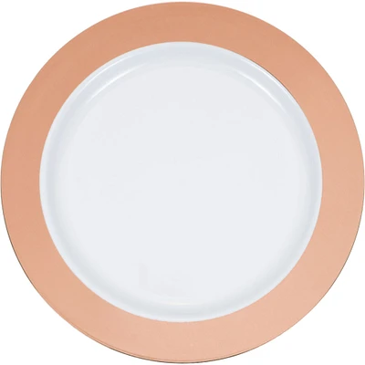 Party Central Club Pack of 120 Rose Gold and White Plastic Dessert Plates with Rim 7"