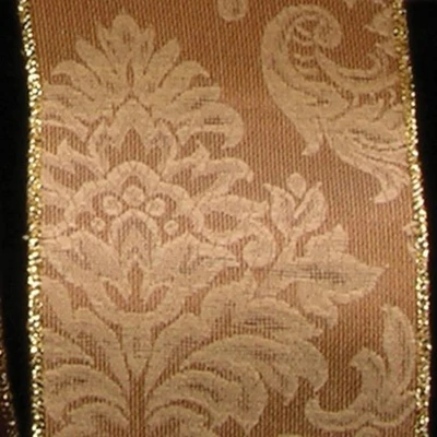 The Ribbon People Brown and Gold Damask Floral Wired Craft Ribbon 3" x 20 Yards