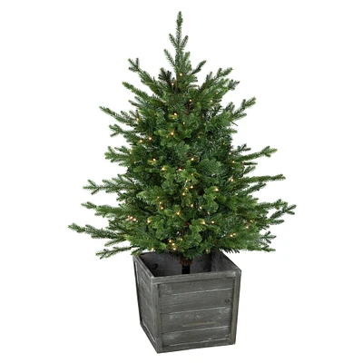 Northlight 4' Pre-Lit Potted Deluxe Russian Pine Artificial Christmas Tree, Warm White LED Lights