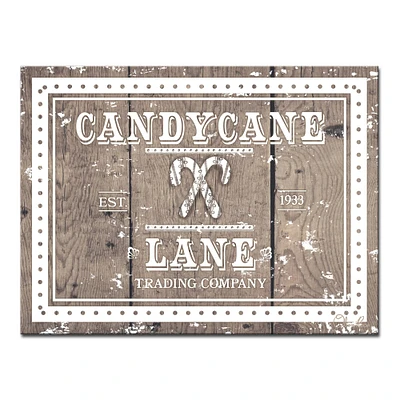 Crafted Creations Brown and White Christmas Candy Cane Lane Wrapped Rectangular Wall Art Decor 12" x 16"
