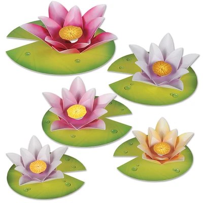 Party Central Club Pack of 12 Green and Pink Spring Water Lily Flower Paper Display Cutouts Decors 10.75"