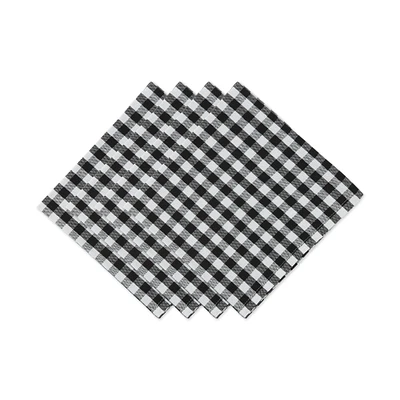 Contemporary Home Living Set of 4 White and Black Square Gingham Checkered Napkin, 20"