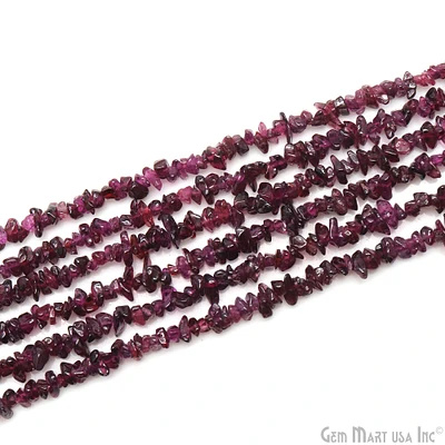 Garnet Chip Beads, 34 Inch, Natural Chip Strands, Drilled Strung Nugget Beads, 3-7mm, Polished, GemMartUSA (CHGT-70001)