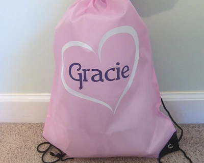Personalized Heart and Custom Name Drawstring Bag, Backpack