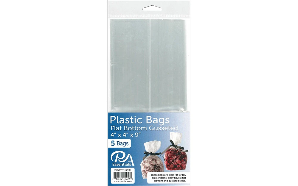 PA Ess Bag Flat Bottom Gusset 4x4x9" Clear 5pc