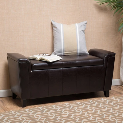 GDF Studio James Brown Tufted Leather Armed Storage Ottoman Bench