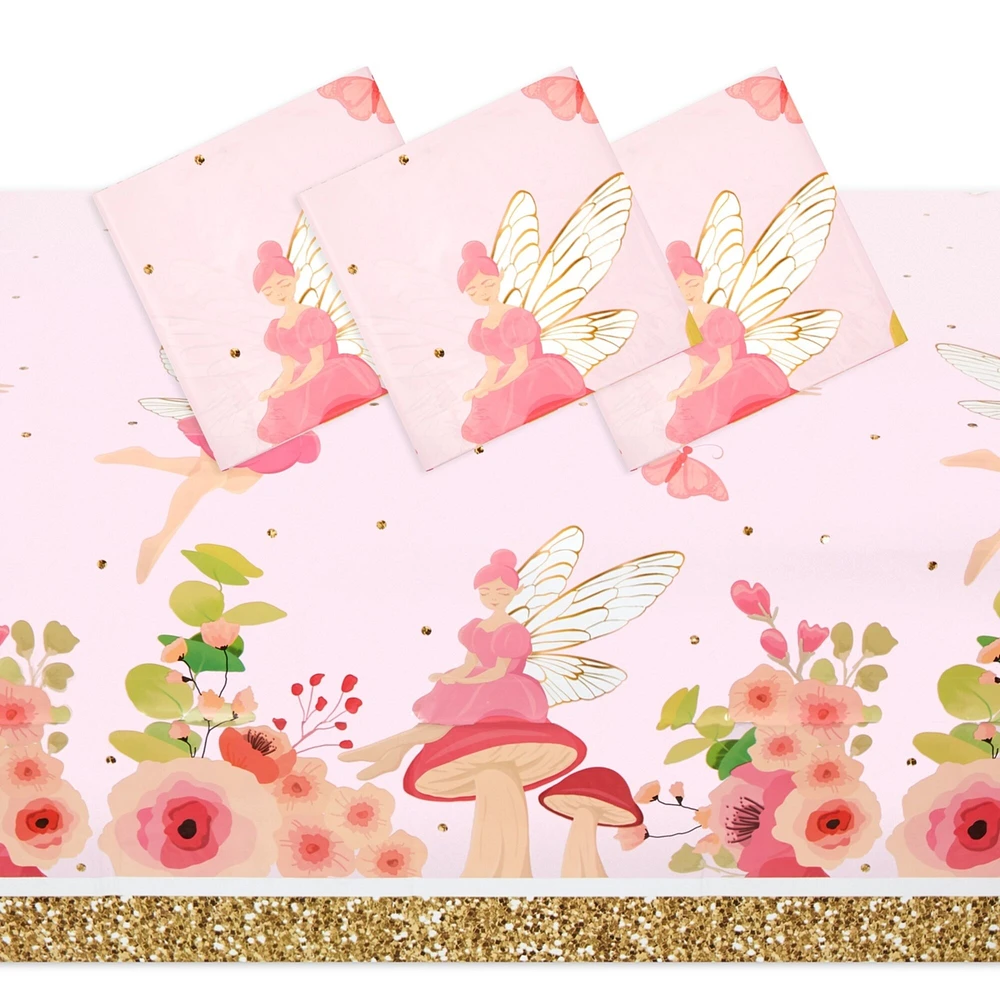 Fairy Tea Party Tablecloths for Girls Floral Birthday Supplies (54 x 108 In, 3 Pack)