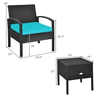 Costway 3PCS Patio Rattan Furniture Set Storage Table Cushioned Sofa Deck Red\Turquoise