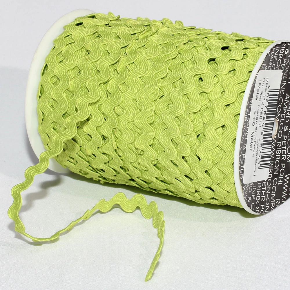 The Ribbon People Lime Green Woven Edge Ric Rac Christmas Craft Ribbon 0.25" x 55 Yards