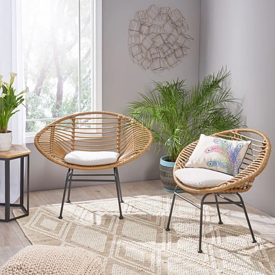 GDFStudio Aleah Indoor Woven Faux Rattan Chairs with Cushions (Set of 2)