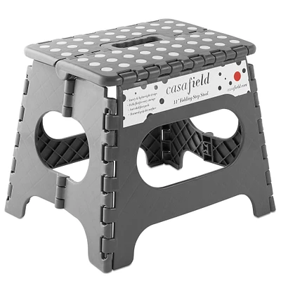 Casafield 11" Folding Step Stool with Handle, Gray - Portable Collapsible Small Plastic Foot Stool for Kids and Adults - Use in the Kitchen, Bathroom and Bedroom