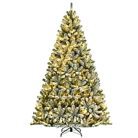 Costway 8ft Pre-lit Snow Flocked Hinged Christmas Tree w/1502 Tips & Metal Stand