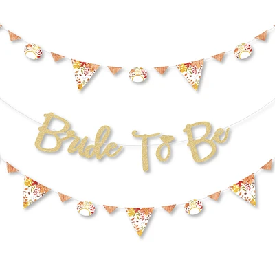 Big Dot of Happiness Fall Foliage Bride - Letter Banner Decoration - 36 Banner Cutouts and No-Mess Real Gold Glitter Bride to Be Banner Letters