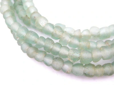 TheBeadChest African Recycled Glass Beads, Strand, For Jewelry Making, Home Decor, Handmade in Ghana (7mm, Green Aqua)