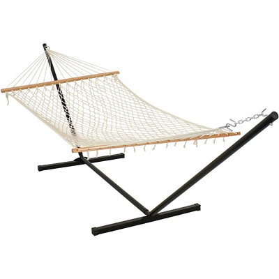 Sunnydaze 2-Person Cotton Rope Hammock with Steel Stand - Natural by