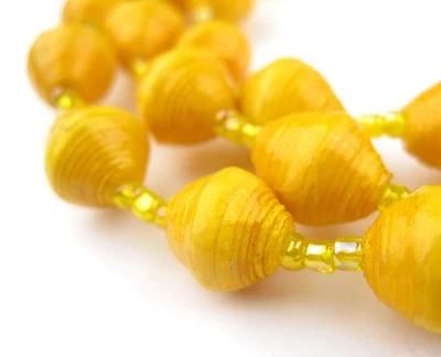 Recycled Paper Bead Necklace from Uganda - Fair Trade African Jewelry by The Bead Chest (Sunshine Yellow)
