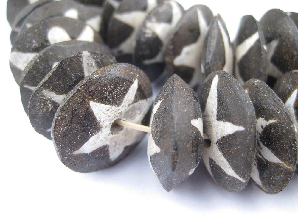 Batik Bone Beads - Full Strand of Fair Trade African Beads - The Bead Chest (Saucer, Star Design)