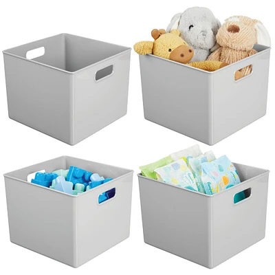 mDesign Plastic Deep Home Storage Organizer Bin with Handles, 4 Pack