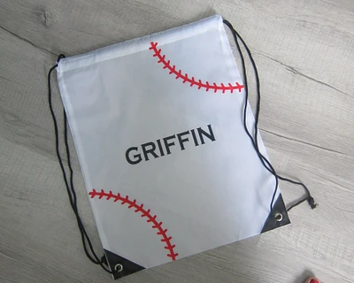 Personalized Custom Name Baseball Drawstring Bag, Sports Backpack, Tote