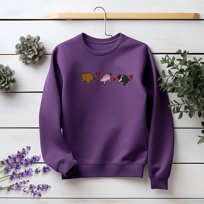 Embroidered Pigs Sweatshirt Mother's Day Sweater Gift Soft Cozy Pullover Unisex Hoodie Custom Crewneck Animal Lover's Present