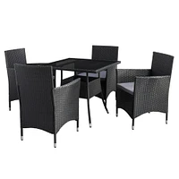 CorLiving   Parksville Square Patio Dining Set - Black Finish/Ash Grey Cushions 5pc