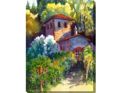 Outdoor Living and Style Green and Yellow Vintner's Cottage Outdoor Canvas Rectangular Wall Art Decor 40" x 30"