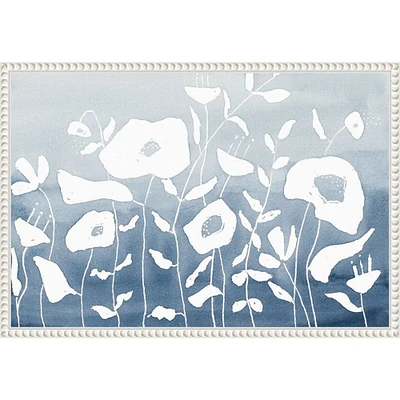 Blue And White Floral Garden by Krinlox Framed Canvas Wall Art