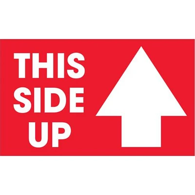 Tape Logic Labels, "This Side Up", Arrow, 3" x 5", Red/White, 500/Roll