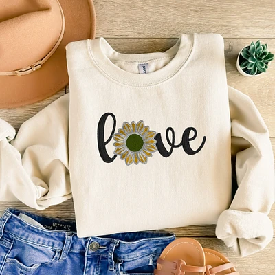 Embroidered Sunflower Love Sweatshirt Fun Sweater Gift Comfy Pullover Mother's Day Present Nature Lover's Hoodie Gardner's Crewneck