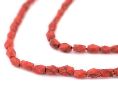 TheBeadChest Coral-Style Faceted Rectangle Afghani Stone Beads 4mm Afghanistan Red 14 Inch Strand