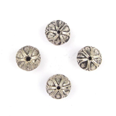 TheBeadChest Moroccan Silver Mini-Flower Beads Set of 4 16mm Morocco African Bicone White Metal Large Hole Handmade