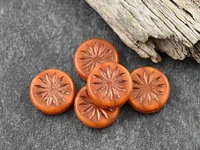 *15* 12mm Copper Washed Orange Opaline Aster Flower Coin Beads