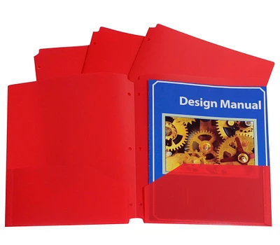 C-Line Poly Portfolio Folder, 3-Hole Punch, 2-Pocket, Red, Pack of 25