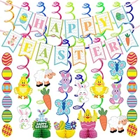 JOYIN 31 PCS Easter Decorations Egg Bunny Foil Swirl Party Hanging Decoration huge Value Kit for Easter and Themed Party Decoration bid