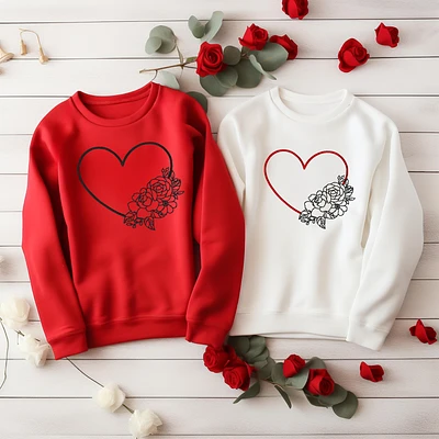 Embroidered Floral Heart Sweatshirt Mother's Day Sweater Present Comfy Pullover Unisex Hoodie Custom Crewneck