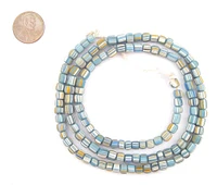 Java Gooseberry Beads - Full Strand of Striped Glass Beads - The Bead Chest (Blue Pastel, 4mm)