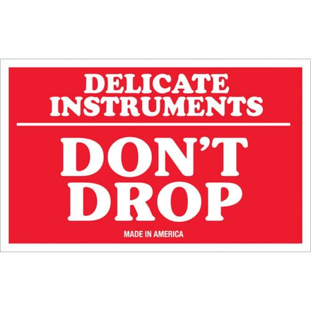 Tape Logic Labels, "Delicate Instruments - Don't Drop", 3" x 5", Red/White, 500/Roll