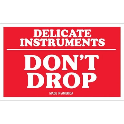 Tape Logic Labels, "Delicate Instruments - Don't Drop", 3" x 5", Red/White, 500/Roll