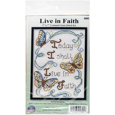 Design Works Counted Cross Stitch Kit 5"X7"-Live In Faith Mini (14 Count)