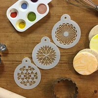 Retro Circle Cookie Stencil Set | C831 by Designer Stencils | Cookie Decorating Tools | Baking Stencils for Royal Icing, Airbrush, Dusting Powder | Reusable Plastic Food Grade Stencil for Cookies | Easy to Use & Clean Cookie Stencil