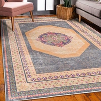 Ambesonne Bohemian Decorative Rug, Mandala Like Floral Medallion Motif Geometric Forms and Spring Flowers Art, Quality Carpet for Bedroom Dorm and Living Room, Peach and Purple
