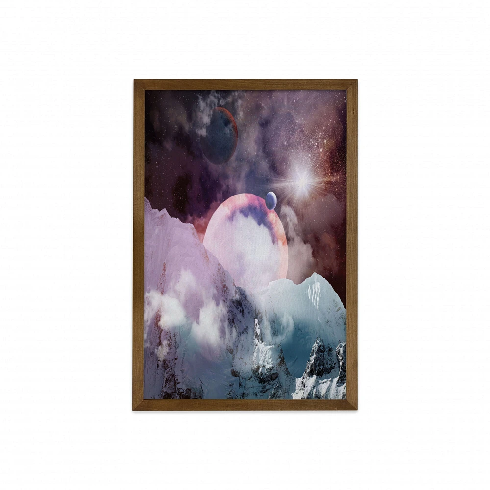 Ambesonne Outer Space Framed Wall Art, Planets in Space Natural Scenery Galaxy Print, Fabric Decor with Teak Tone Wood Frame Home & Dorm Decor, 23" x 35", Dried Rose Pale Pink